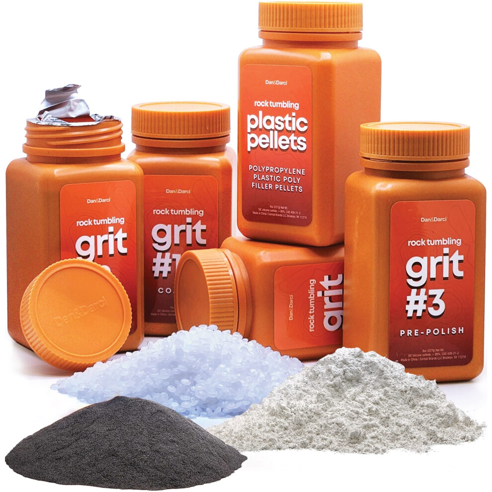 Dan&Darci Rock Tumbler Grit Refill Kit - 3.5 Pounds Grit Media + Poly Plastic Pellets - Polishing Media For Any Brand Tumbler - Rock Tumbling Supplies 5051220077735