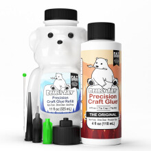 Bearly Art Precision Craft Glue -The Bundle - 4fl oz and 11fl oz Refill Bear - Tip Kit Included - Wrinkle Resistant - Flexible and Crack Resistant -