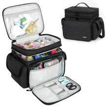 LEFOR?Z Sewing Box Large,Sewing Bags,Sewing Accessories Storage Organiser for Thread,Needles and Other Sewing Tools,Black