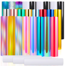 VINYL FROG Permanent Vinyl Sheets 28 Pack Holographic Adhesive Vinyl Bundle Metallic Chrome Vinyl(12''x12'') with Transfer Tape for DIY Home Decor,