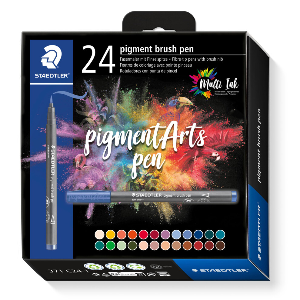 Staedtler 371 C24-1 Pigment Arts Brush Pen - Assorted Colours (Pack Of 24)