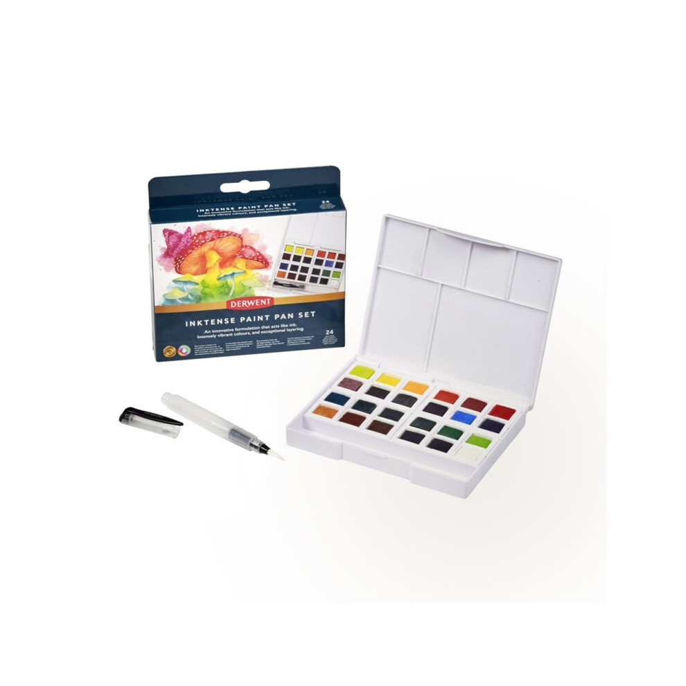 Derwent Inktense Paint 24 Pan Palette, Set of 24, Half Pan Size, Water-Soluble, Ideal for Painting & Crafts on Paper & Fabric, Professional Quality,