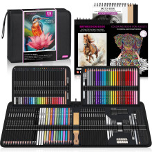 HIFORNY 136 PCS Drawing & Sketching Set,Pro Art Supplies with Graphite,Charcoal,Colored,Watercolor,Metallic Pencils,Blending