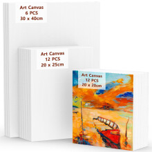 Koncci Canvas Panels Set-30 Packs(20x20, 20x25, 30x40cm), 3 MM Cotton Blank Art Canvas for Painting, Art Canvases Boards for Acrylic Painting, Oil