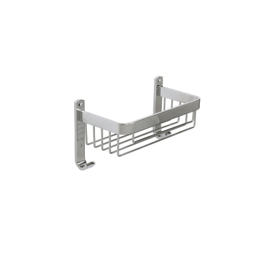 Croydex Croydex Aluminium Large Basket - Bathroom Storage Solution, Wall-Mounted Shower Caddy with Hooks, Chrome Bathroom Accessory, Rust-Free, Includes Wall