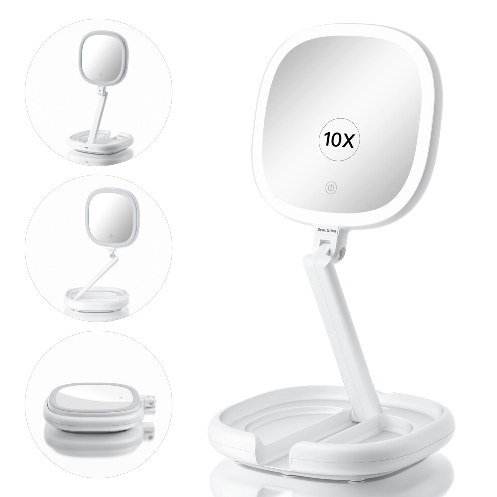 Beautifive Illuminated Makeup Mirror With Light, Led Vanity Mirror, Double Sided Magnifying Mirror With Brightness&180?Angle&Height Adjustable Smart