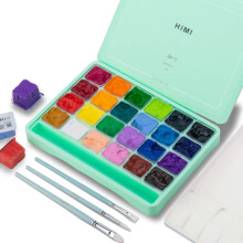 HIMI Gouache Paint Set, 24 Colours x 30ml with 3 Brushes & a Palette, Unique Jelly Cup Design, Non-Toxic, Guache Paint for Canvas Watercolour Paper -