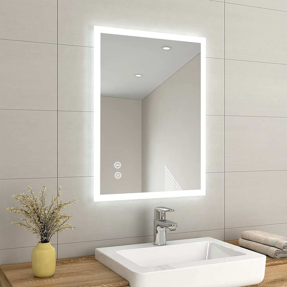 EMKE 800 X 600 mm Backlit Illuminated Bluetooth Bathroom Mirror with Shaver Socket, Wall Mounted Multifunction Bathroom Vanity Mirror with LED Lights