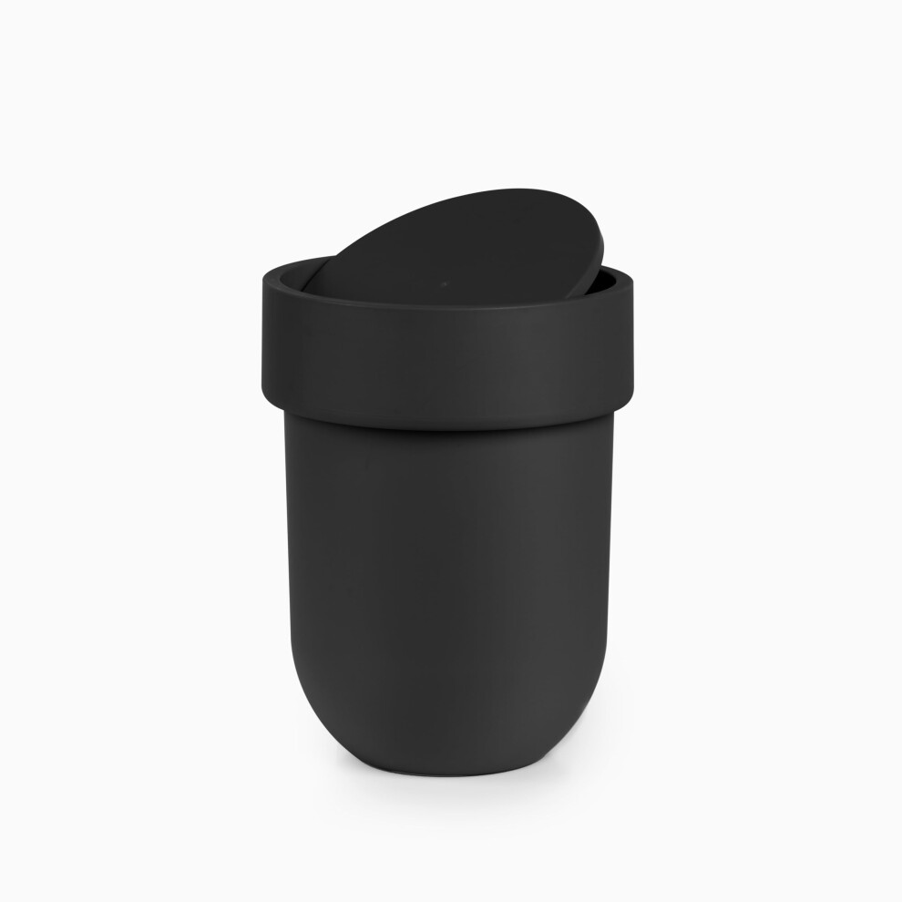 Umbra Touch Waste Can, Small 1.6 Gallon Trash Can with Lid, Swing Lid Waste Basket, Garbage Can with Lid for Washroom/Bathroom, Soft Touch, Black