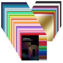 TECKWRAP 50 Pack 12" x 12" Permanent Adhesive Vinyl Sheets 48 Assorted Colors (Glossy & Matte) with 2 Transfer Tape for DIY Crafting, Decor Sticker