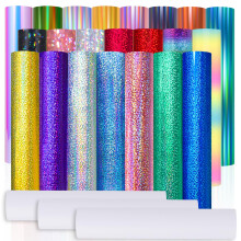 VINYL FROG Holographic Permanent Vinyl Bundle 25 Pack Rainbow Permanent Adhesive Vinyl Sheets 22 Assorted Colors Self Adhesive Vinyl with 3 Transfer