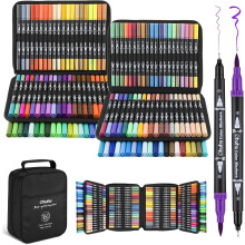 Ohuhu 160 Colouring Pens, Dual Tip Brush Pens Felt Tip Pens Art Markers with Fineliner, for Adults Colouring Book Drawing Calligraphy Sketching