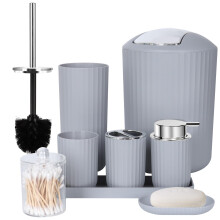 FEILANDUO Bathroom Accessories Sets Complete, 8 Pcs Bathroom Accessory Set with Trash Can, Soap Dispenser, Soap Dish, Toothbrush Holder, Toothbrush
