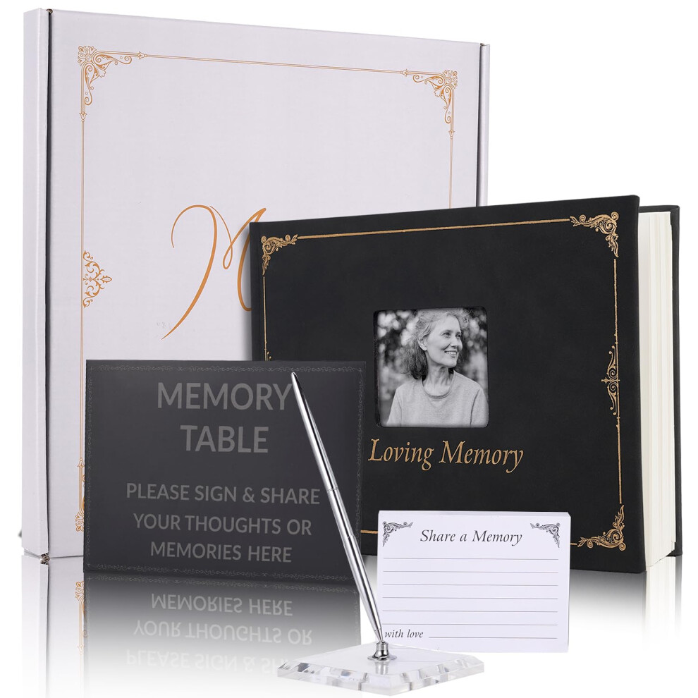 Jimbon Funeral Memory Book, Leather Hardcover Funeral Guest Book With Engraving, Memorial Guest Book, Book Of Condolence With Memory Table Card Sign Gold