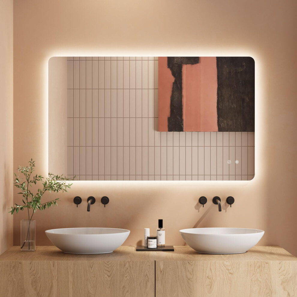 Dripex LED Bathroom Mirror with Lights, 600 x 1000 cm, Wall Mount, Backlit, Anti-Fog, Dimmable Switch with 3 Colors