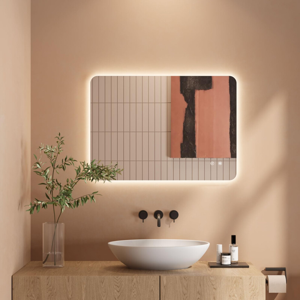 Dripex LED Bathroom Mirror with Lights, 500 * 700 MM Light up Backlit Mirror Bathroom Anti Fog Illuminated Bathroom Mirror Dimmable Switch with 3