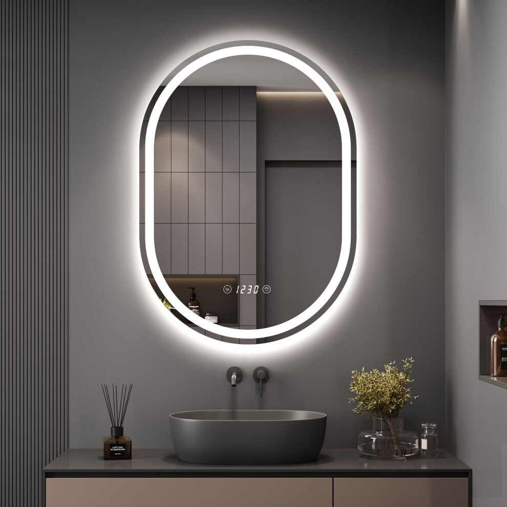 Dripex 500 x 700 mm Oval Bathroom LED Mirror, LED Mirror Bathroom with Light, Illuminated Backlit Wall Mounted Mirror with Demister, Anti-fog, 3