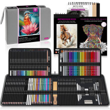 HIFORNY 136 PCS Drawing & Sketching Set,Pro Art Supplies with Graphite,Charcoal,Colored,Watercolor,Metallic Pencils,Blending
