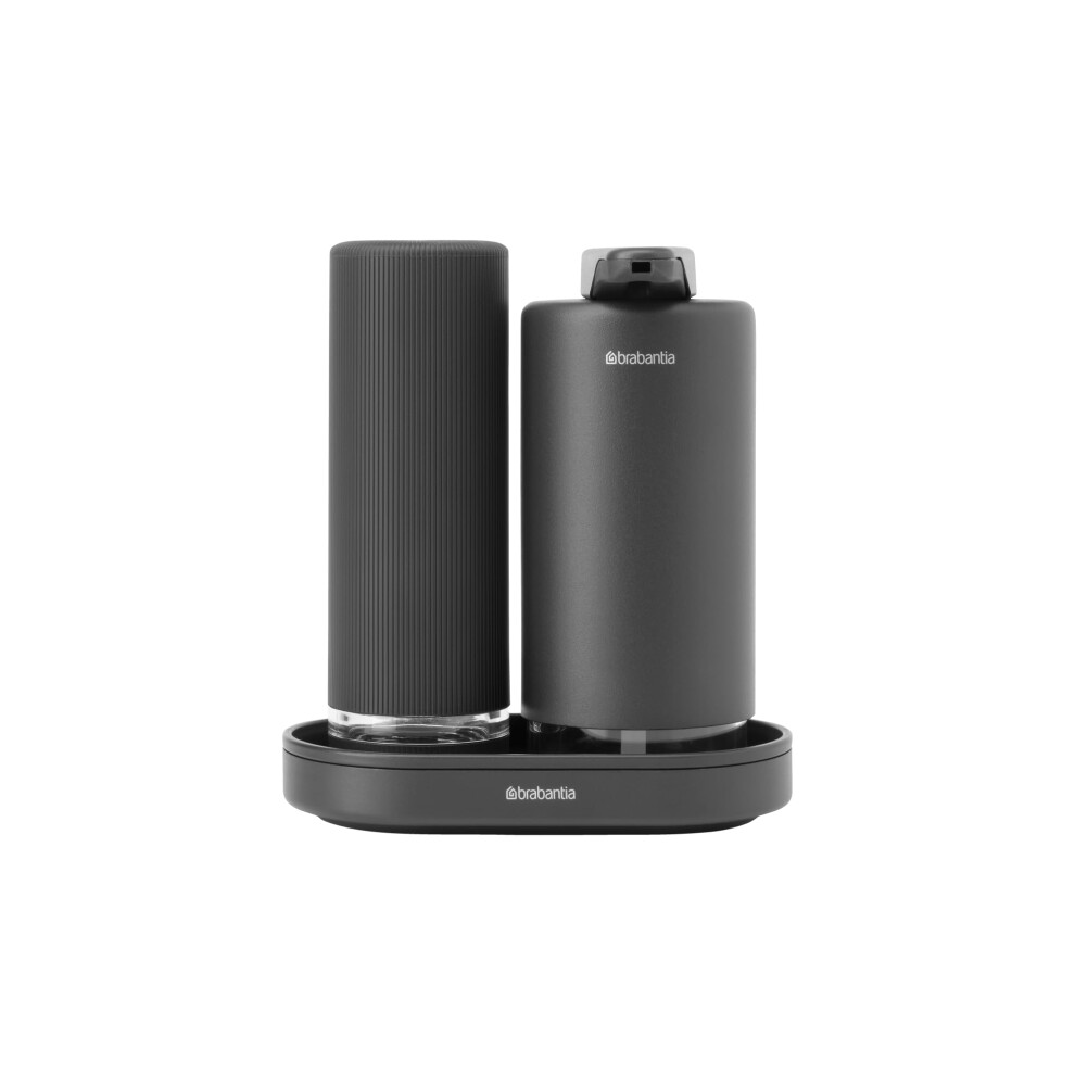 Brabantia - Sinkstyle Soap Dispenser Set With 2 Stylish Dispensers For Hand And Dish Soap, Textured Tray, And Soap Squeezer ? Mineral Infinite 2 Grey