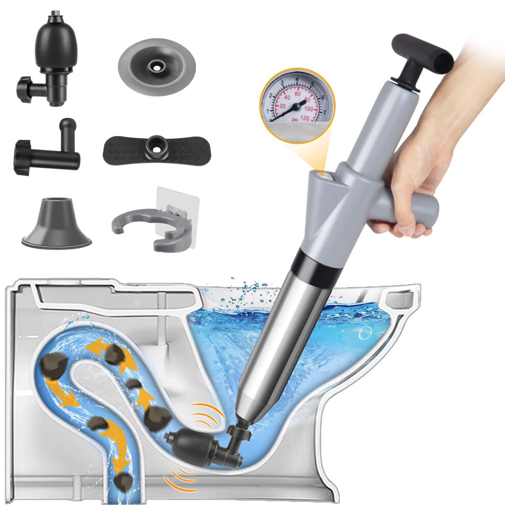 Toilet Plunger, High Pressure Plunger Kit, Unblocker Heavy Duty Toilet Plunger With With A Holder And 4 Replaceable Heads, Toilet Plungers For 5051220087253