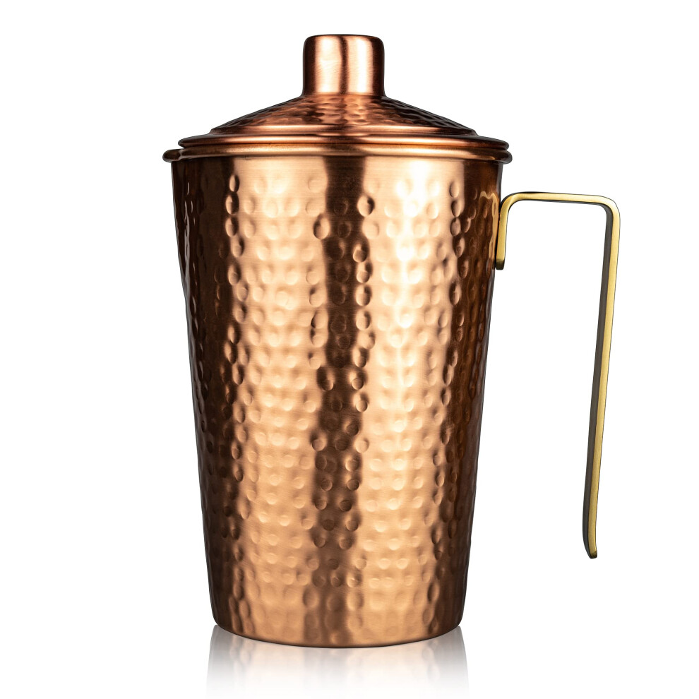 Kosdeg - Copper Pitcher With Lid - 44 Oz - Drink More Water, Lower Your Sugar Intake And Enjoy The Health Benefits - Pure Copper Handmade Hammered