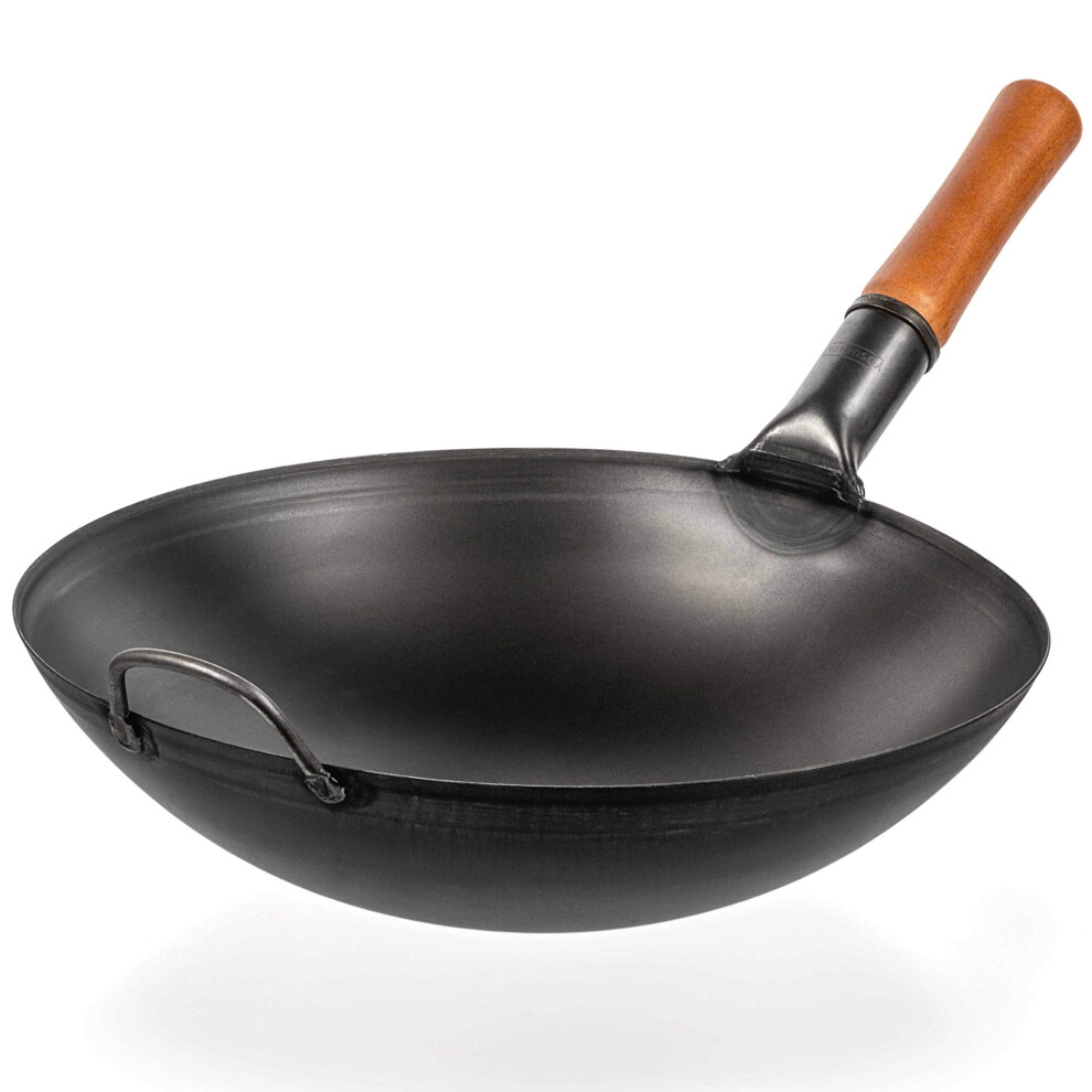 Yosukata Black Carbon Steel Wok Pan - 14"/36 Cm Woks And Stir Fry Pans - Chinese Wok With Round Bottom Wok - Traditional Chinese Japanese Woks - Steel