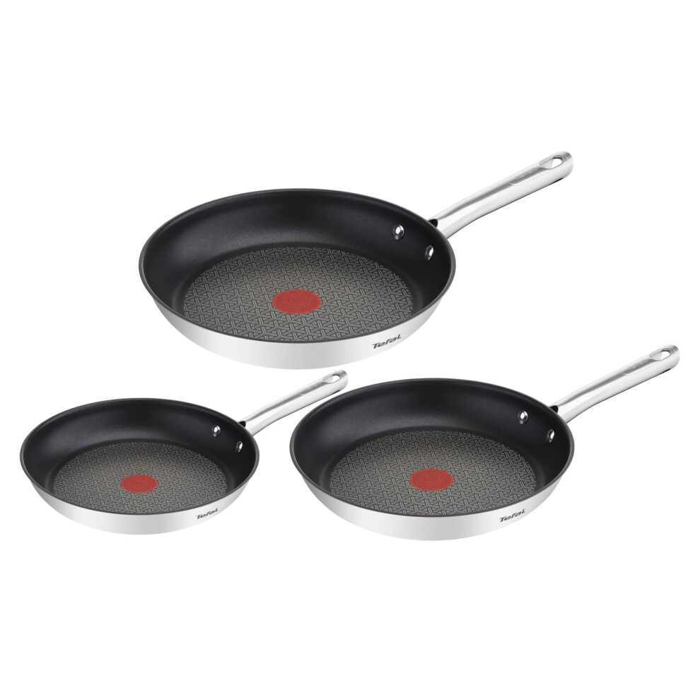 Tefal A704S3 Duetto 3-Piece Frying Pan Set | 20, 24 and 28 cm | Non-Stick Coating | Built-in Temperature Indicator | Suitable for All Hob Types