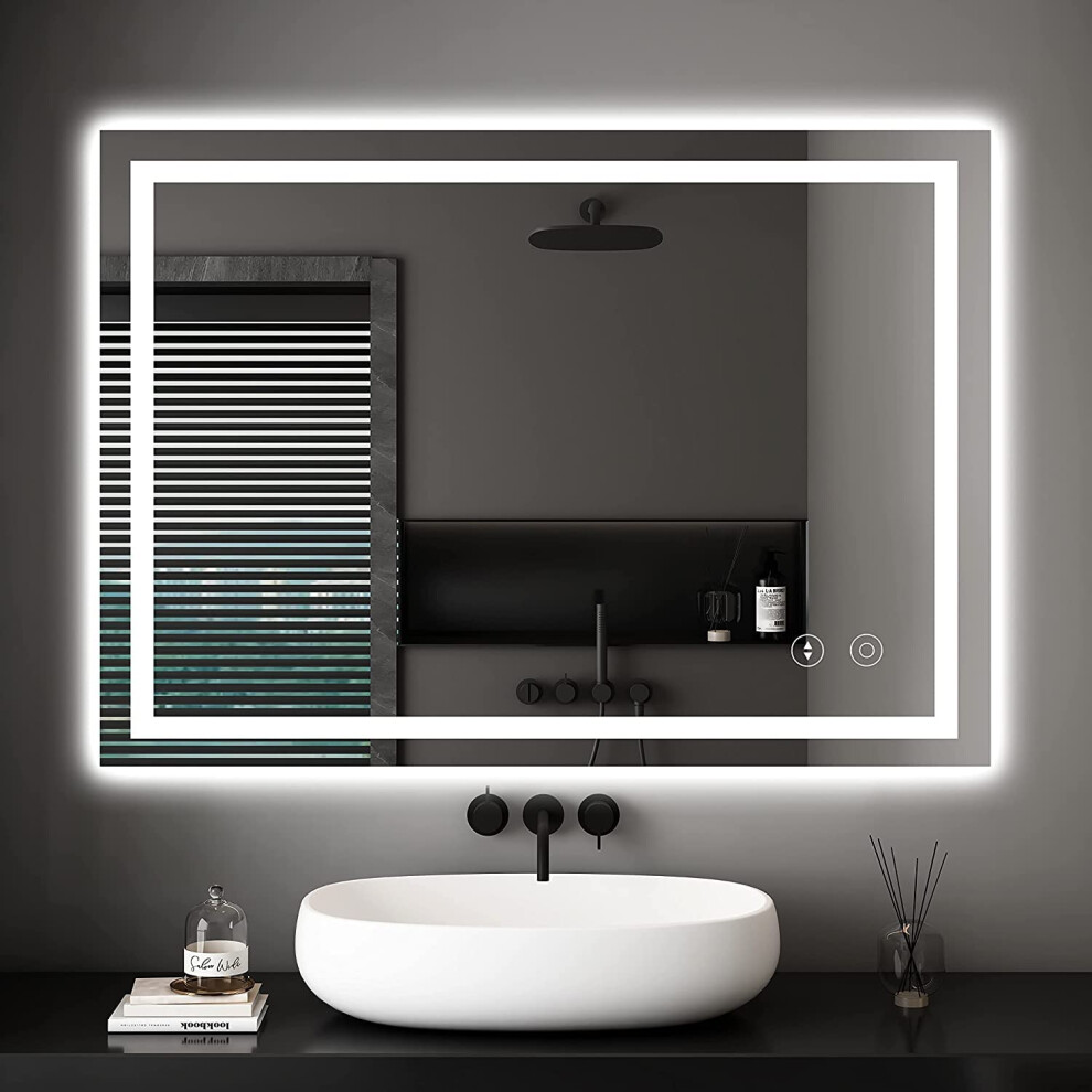Dripex Bathroom Mirror with LED Lights, 600 * 800 MM Illuminated Backlit Wall Mounted Bathroom Mirrors Vanity Mirror Dimmable Switch 3 Colors and