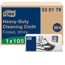 Tork Heavy-Duty Cleaning Cloth White W4, Multipurpose, 1 x 105 Cloths, 530179