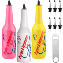 SuproBarware Flair Bottle Set of 3 - Cocktail Shaker, Training Bottle, 25oz/750ml (White, Pink, Yellow)
