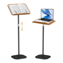 aleawol Wood Book Stand Adjustable Height and Angle, Cookbook Holder Reading Book Stand with Page Paper Clips, Wooden Tablet Holder Floor Book Stands