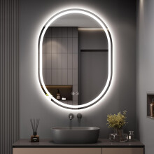 Dripex 600 x 800 mm Bluetooth Oval Bathroom LED Mirror, Illuminated Bathroom Mirror with Light, Backlit Wall Mounted Mirror with Demister, Anti-fog, 3