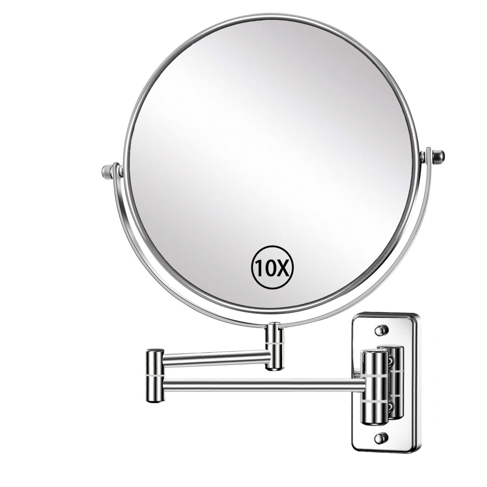 AusDaur Wall Mounted 10X Magnifying Makeup Mirror 8? Doule-Side Wall Mount Mirror with Extension Arm 360 Swivel Make Up Shaving Mirror for Bathroom