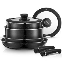 FOHERE Pots and Pans Set Nonstick, 8 Piece, with 2 Detachable Handles and 2 Lids, Induction Kitchen Cookware Set for All Stoves, Oven Safe, Saucepan