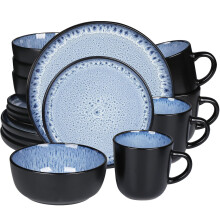 Greentainer Handmade Stoneware Dinnerware Set, Ocean Blue Dinner Set, 16-Piece Dinner Service Set with Dinner Plate, Dessert Plate, Bowl and Mug,