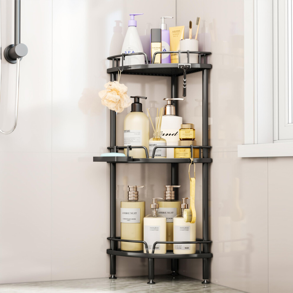 SWTYMIKI Corner Shower Caddy - 3 tier Bathroom Corner Shelf Shower Organizer Corner with 4 Hooks, Rust Free Standing Shower Caddy with Soap