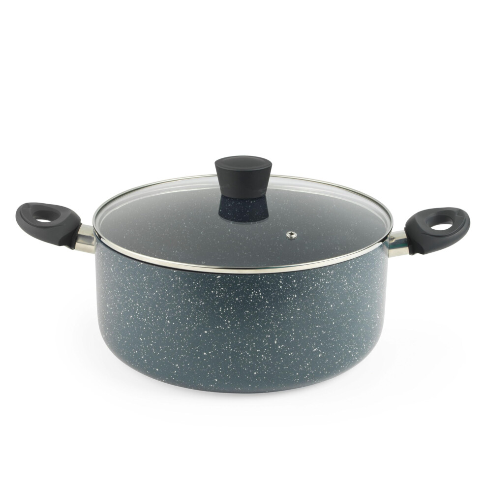 Russell Hobbs Rh03410eu7 Nightfall Stone 28Cm Stockpot - Non-Stick Saucepan, Tempered Glass Lid, Induction Safe, Durable Aluminum Cookware, Soup Pan,