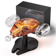 Kollea Spaceship Whiskey Decanter Set for Men, Spacecraft Limited Edition, 2 Oak Barrel Shot Glasses, Anniversary Birthday Gifts for Men Dad, Unique