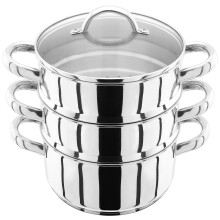 Judge Stainless Steel 3 Tier Steamer Set with 18cm 1L Casserole, 2 Steamers and Lid, Induction Ready, Gift Boxed - 25 Year Guarantee