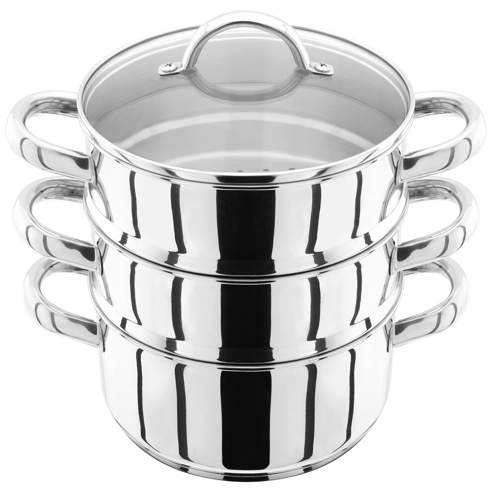 Judge Stainless Steel 3 Tier Steamer Set with 18cm 1L Casserole, 2 Steamers and Lid, Induction Ready, Gift Boxed - 25 Year Guarantee