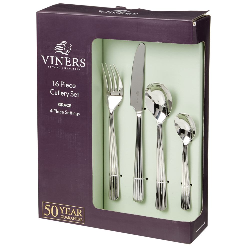 Viners Grace 16 Piece 18/10 Silver Stainless Steel Cutlery Set