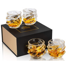 KANARS Whiskey Glasses Set, No-Lead Crystal Whisky Glass 320 ml for Whisky, Cocktail, Martini, Bourbon, Tequila, 4-Piece, Unique Stylish Gift Box