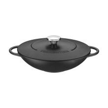 Tramontina Black Enamelled Cast Iron Wok | 32 cm (5 Litre) | Indoor & Outdoor Use
