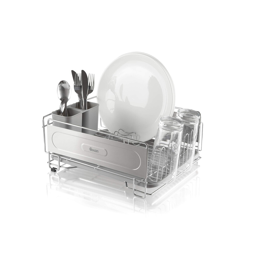 Swan SWKA5050N Dish Rack, Rust Resistant Dish Drainer with Anti Slip Feet and Drip Tray, Chrome