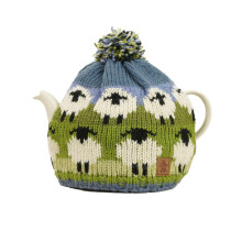 Pachamama Handknitted Medium 4-6 Cup 1.2L Wool Tea Cosy/Teapot Cover - Sheep Pattern Insulated Handmade Fair Trade Multicoloured