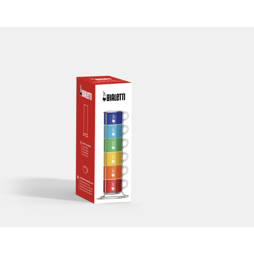 Bialetti Bialetti TAZZ110 Six Stackable Cups, Multicoloured, Porcelain 2