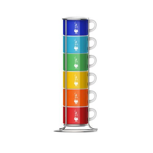 Bialetti Bialetti TAZZ110 Six Stackable Cups, Multicoloured, Porcelain