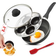 Eggssentials 2 IN 1 Egg Pan & Poacher, Granite Nonstick Fry Pan with Lid, Poached Egg Maker - 4 Cups