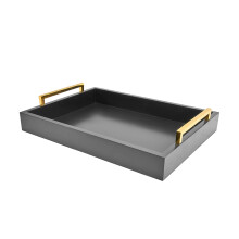 16"x12" Serving Trays with Handles, Grey Decorative Serving Tray, Ottoman Trays, Living Room, Bathroom, and Outdoors Decorative Trays (Charcoal)