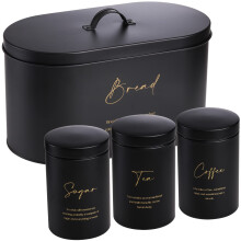 Hacaroa Set of 4 Bread Box and Canister Set for Kitchen Countertop, Metal Bread Bin Sugar Tea Coffee Storage Canister with Lid, Biscuit Tin Set for